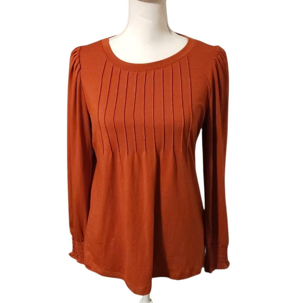 Automet Long Sleeve Top Burnt Orange Pleated Front Smocked Cuffs Womens Size S